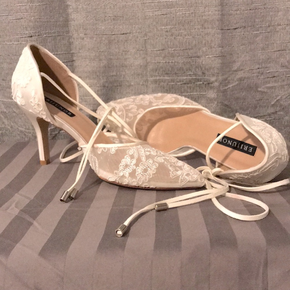 White lace heels bridal